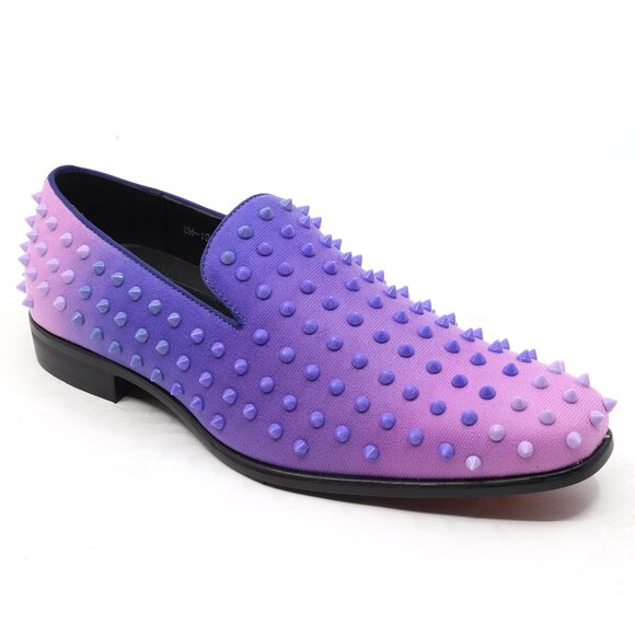 Purple Men's Smoking Spike Dress Tuxedo Loafers Slip On Homecoming Prom Shoes - Picture 1 of 6
